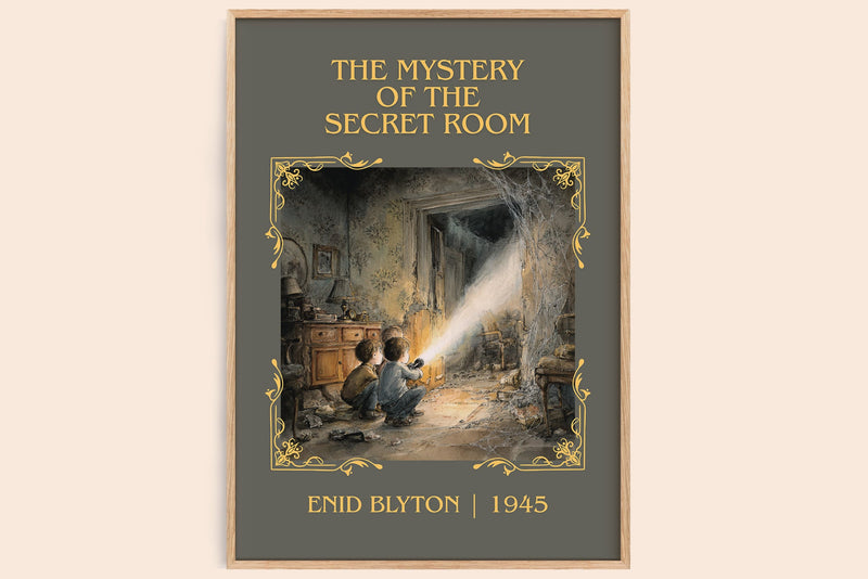 The mystery of the secret room classic book art book poster by Enid Blyton – framed literary art print