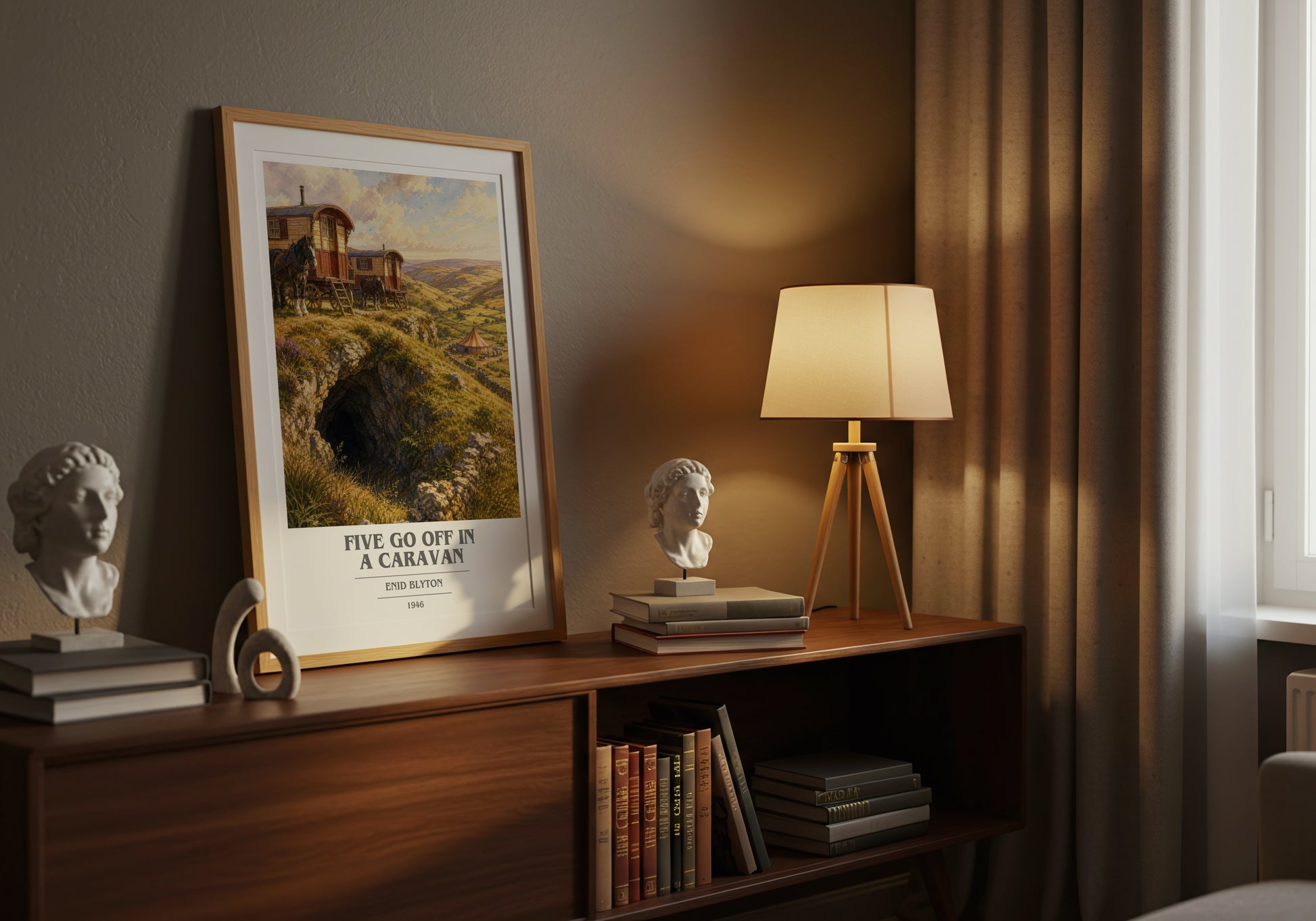 Five Go Off In A Caravan book cover book poster framed on wall – childrens wall art