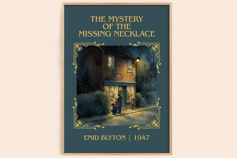 The Mystery Of The Missing Necklace classic book art book poster by Enid Blyton – framed literary art print