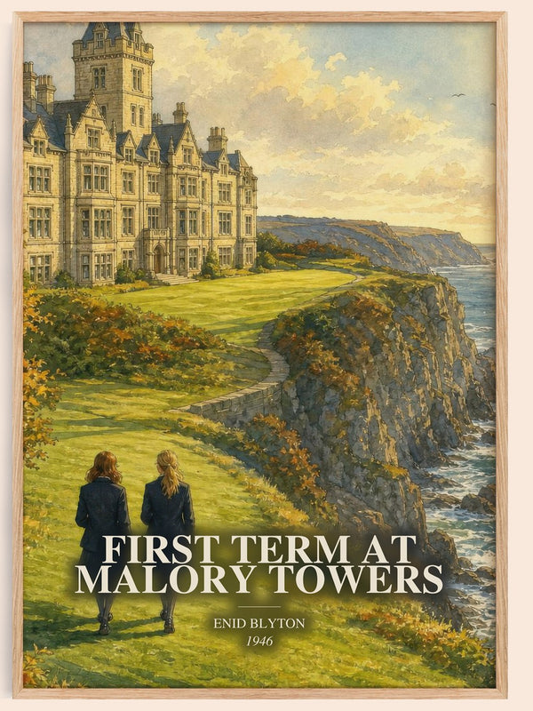 First Term At Malory Towers watercolour book poster by Enid Blyton – framed literary art print