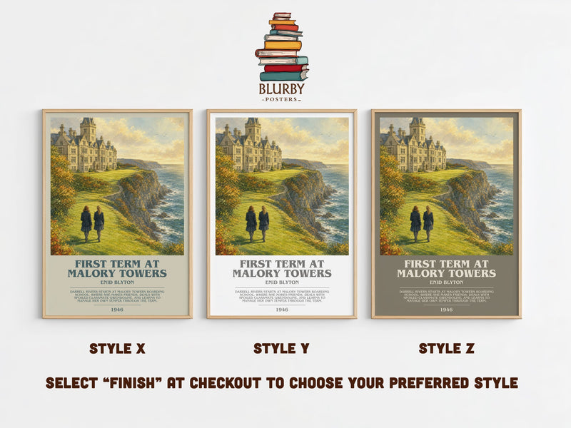 First Term At Malory Towers bookish print in frame leaning in hallway – childrens wall art