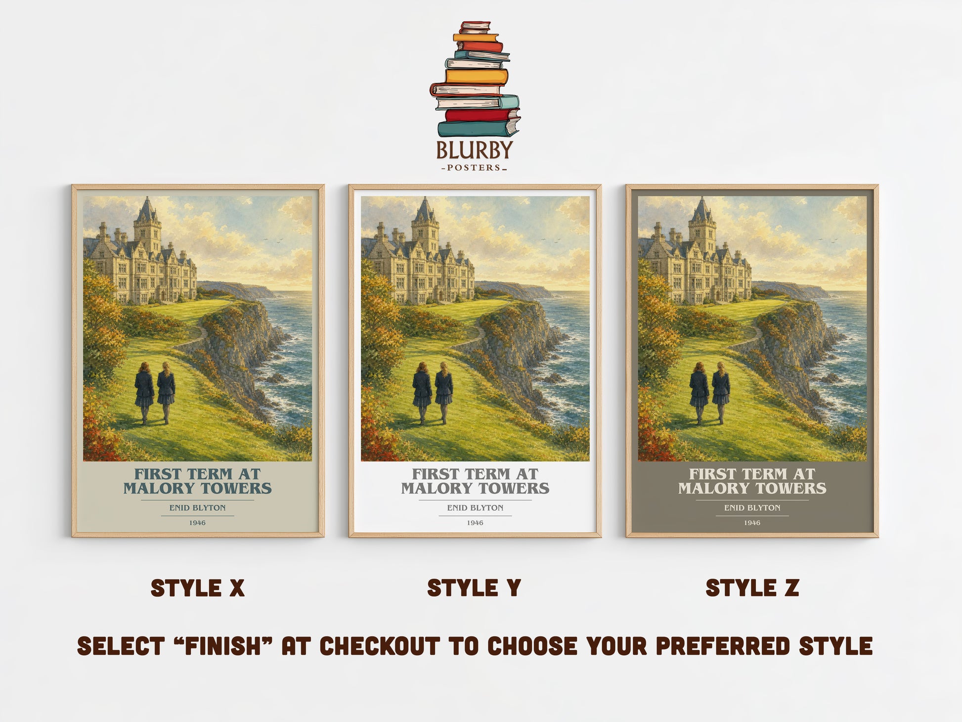 First Term At Malory Towers book cover print in frame leaning in hallway – childrens wall art