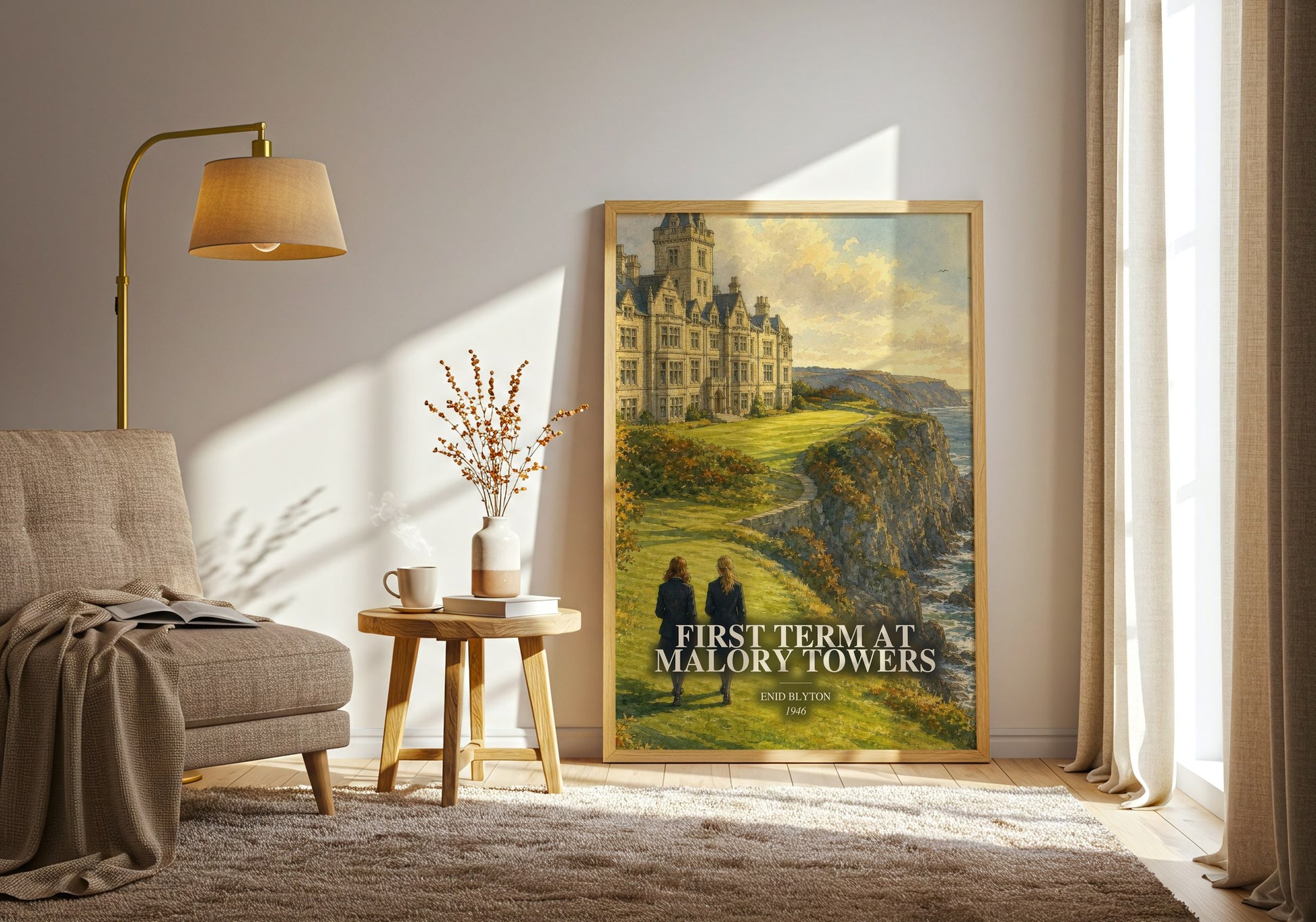 First Term At Malory Towers watercolour print in frame leaning in hallway – childrens wall art