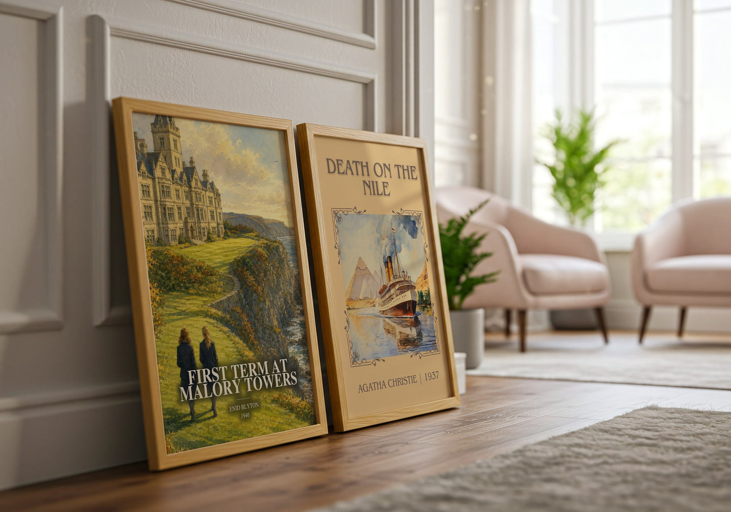 First Term At Malory Towers watercolour print framed by window – literary home decor