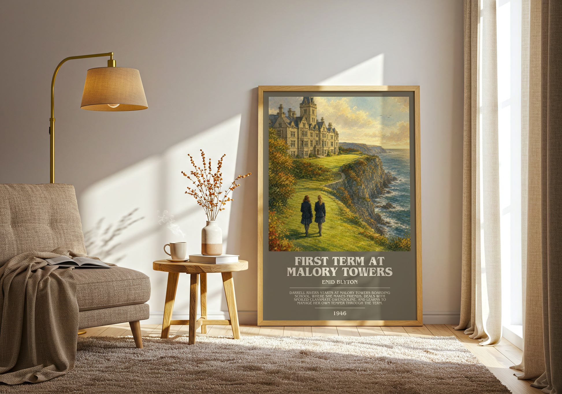 First Term At Malory Towers bookish print on bookshelf – Enid Blyton fan gift