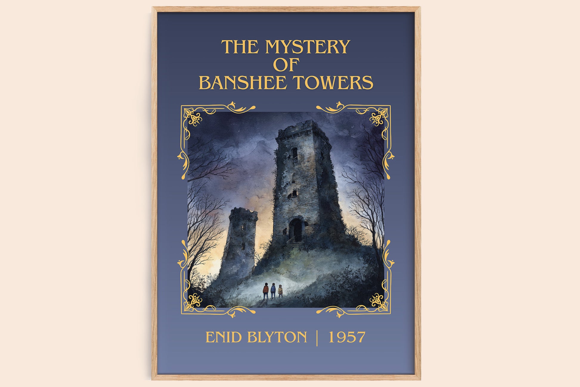 The Mystery Of Banshee Towers classic book art book poster by Enid Blyton – framed literary art print