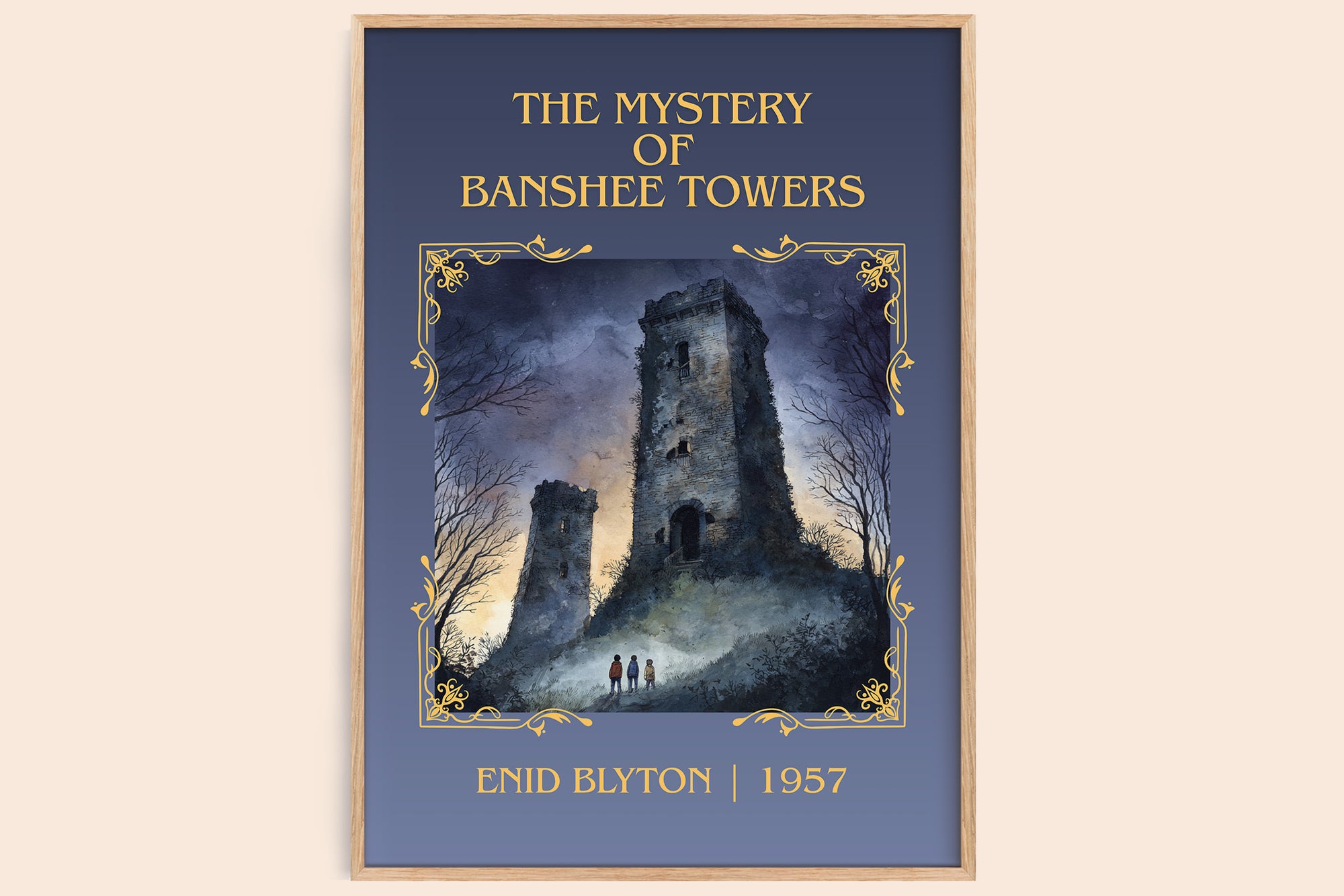 The Mystery Of Banshee Towers classic book art book poster by Enid Blyton – framed literary art print