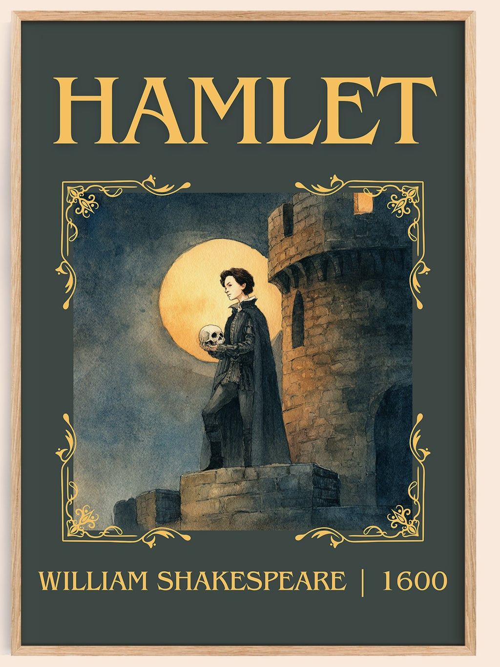 Hamlet classic book art book poster by William Shakespeare – framed literary art print