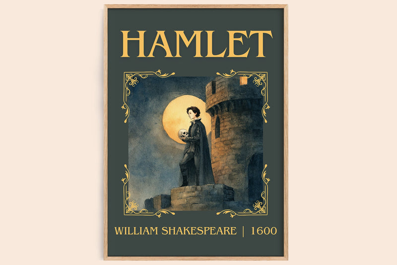 Hamlet classic book art book poster by William Shakespeare – framed literary art print
