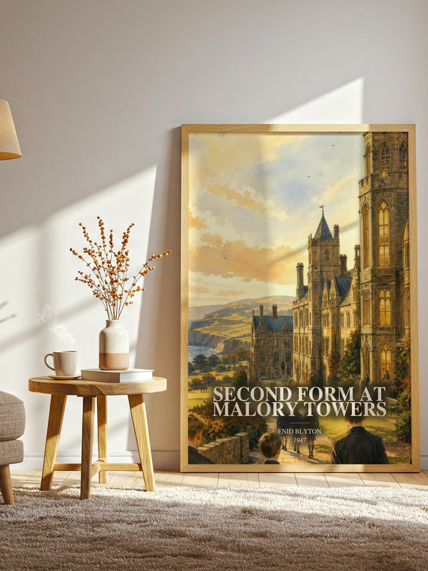 Second Form At Malory Towers watercolour print in frame leaning in hallway – childrens wall art