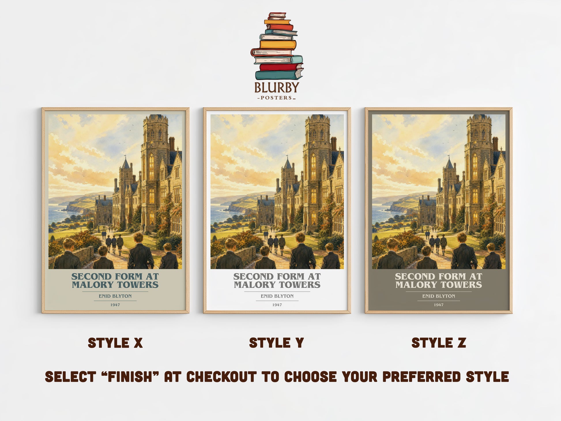 Second Form At Malory Towers book cover print in frame leaning in hallway – childrens wall art