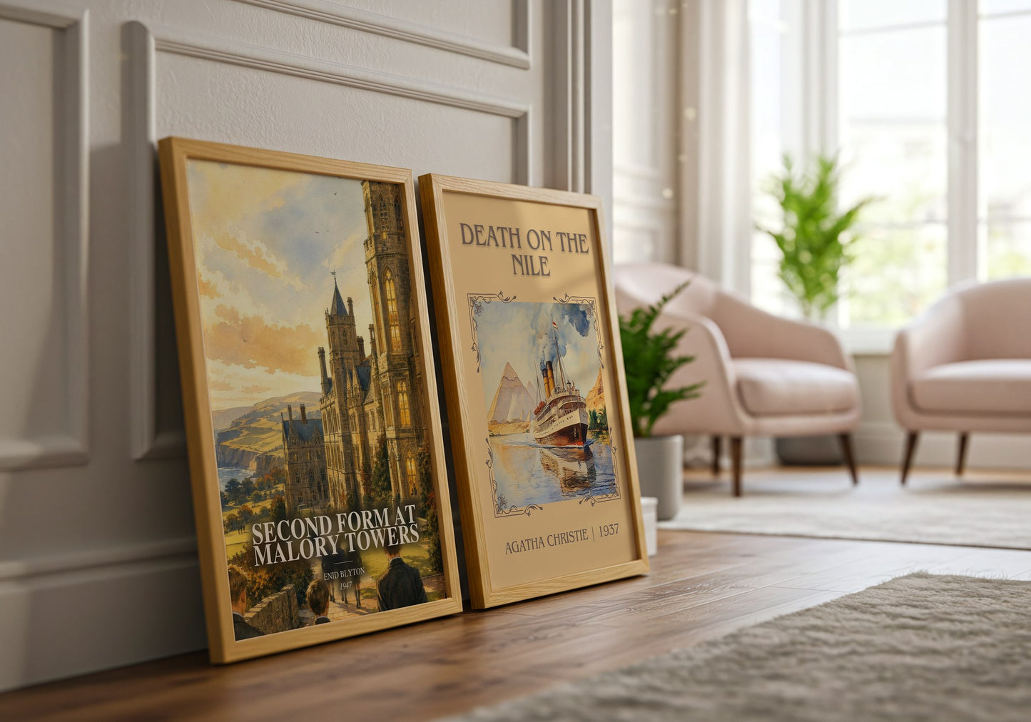 Second Form At Malory Towers watercolour print framed by window – literary home decor