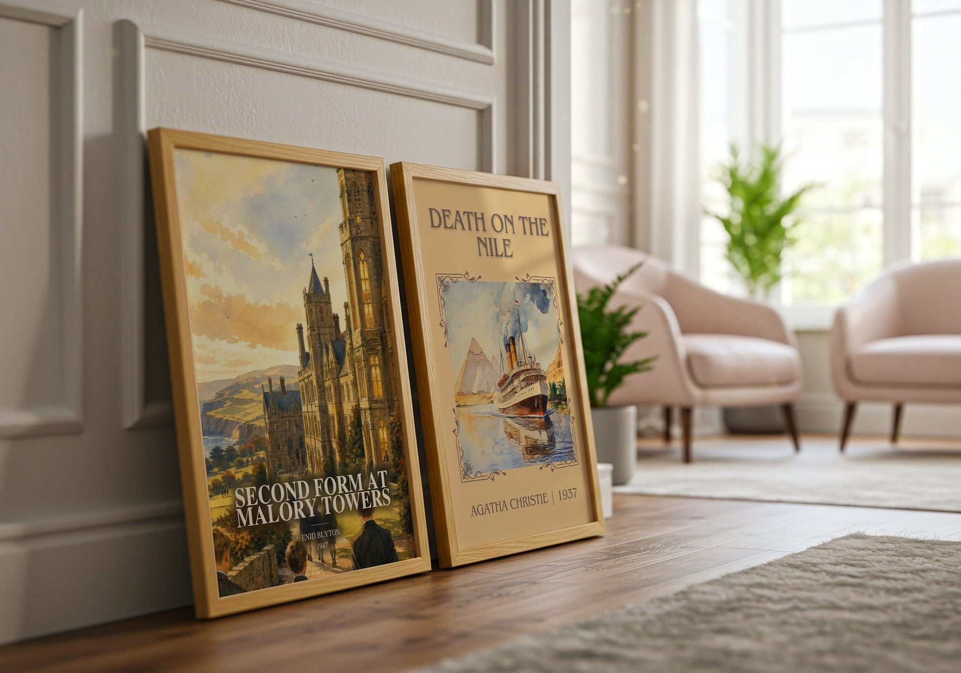 Second Form At Malory Towers watercolour print framed by window – literary home decor