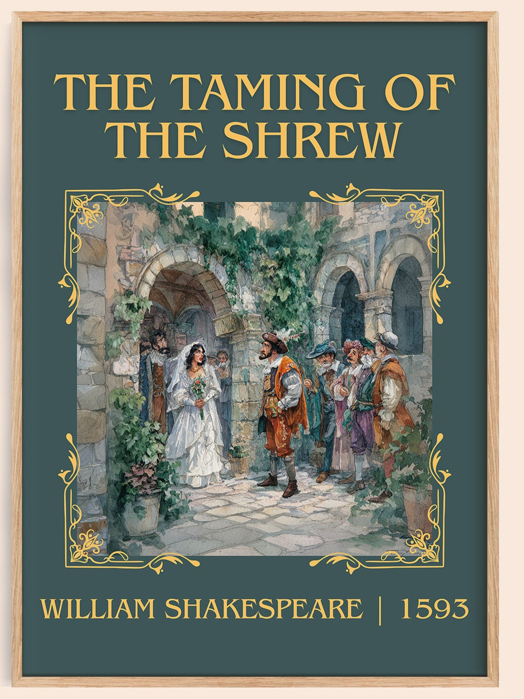 The Taming of the Shrew classic book art book poster by William Shakespeare – framed literary art print