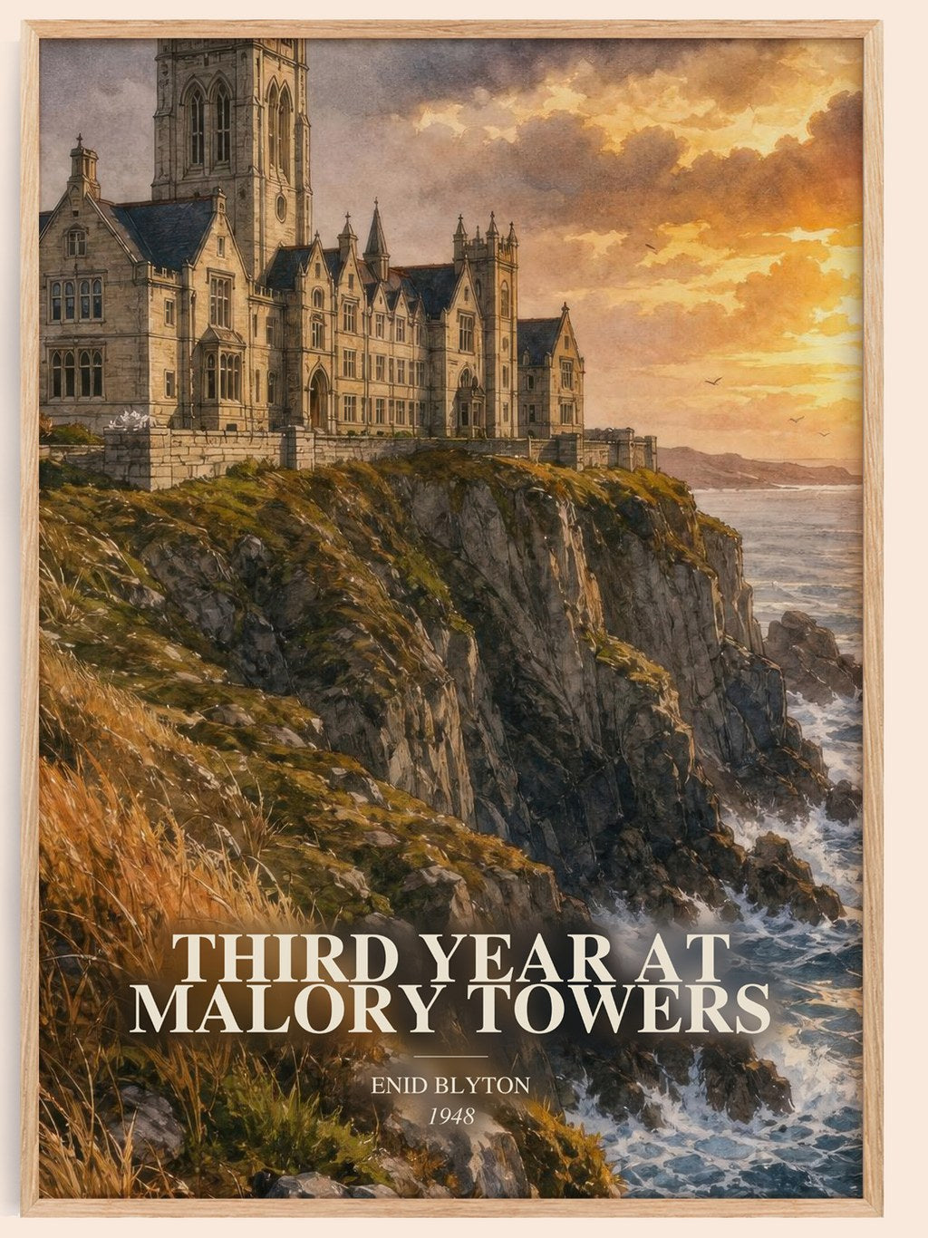 Third Year At Malory Towers watercolour book poster by Enid Blyton – framed literary art print