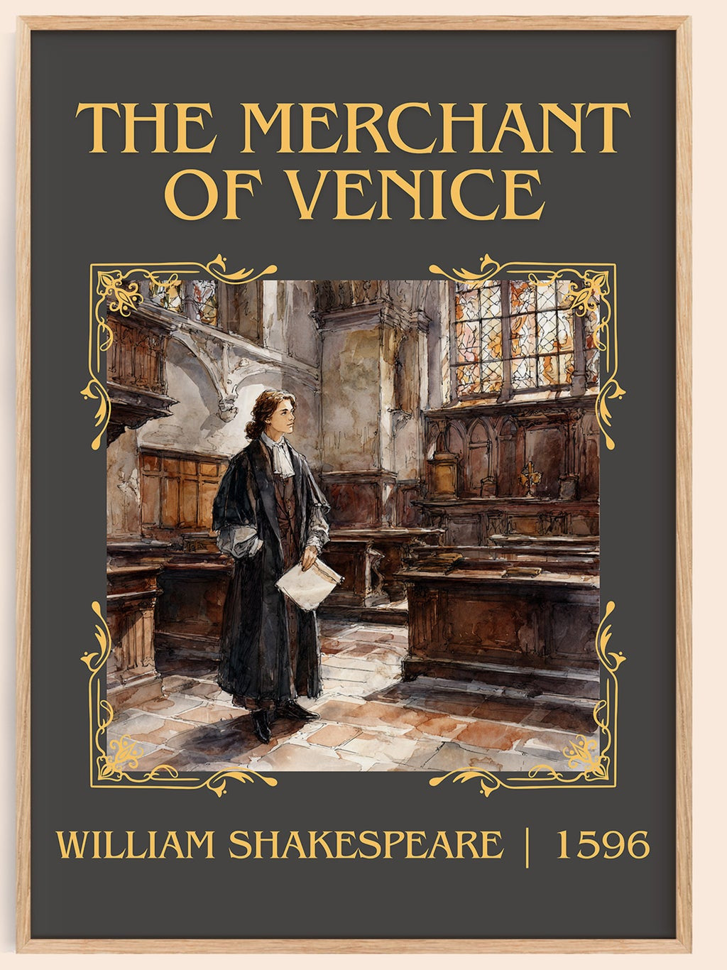 The Merchant of Venice classic book art book poster by William Shakespeare – framed literary art print