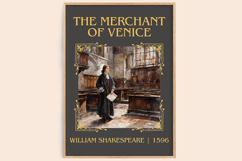 The Merchant of Venice classic book art book poster by William Shakespeare – framed literary art print