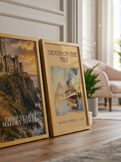 Third Year At Malory Towers watercolour print framed by window – literary home decor