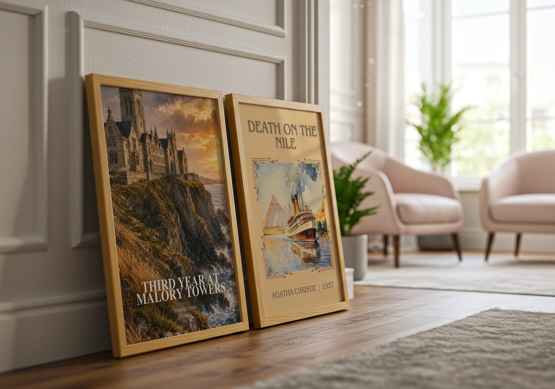 Third Year At Malory Towers watercolour print framed by window – literary home decor