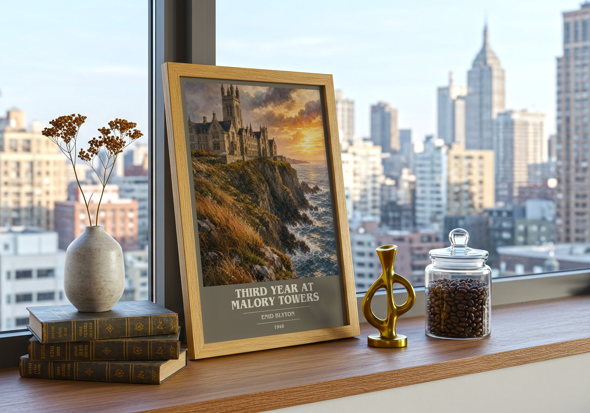 Third Year At Malory Towers book cover print framed by window – literary home decor