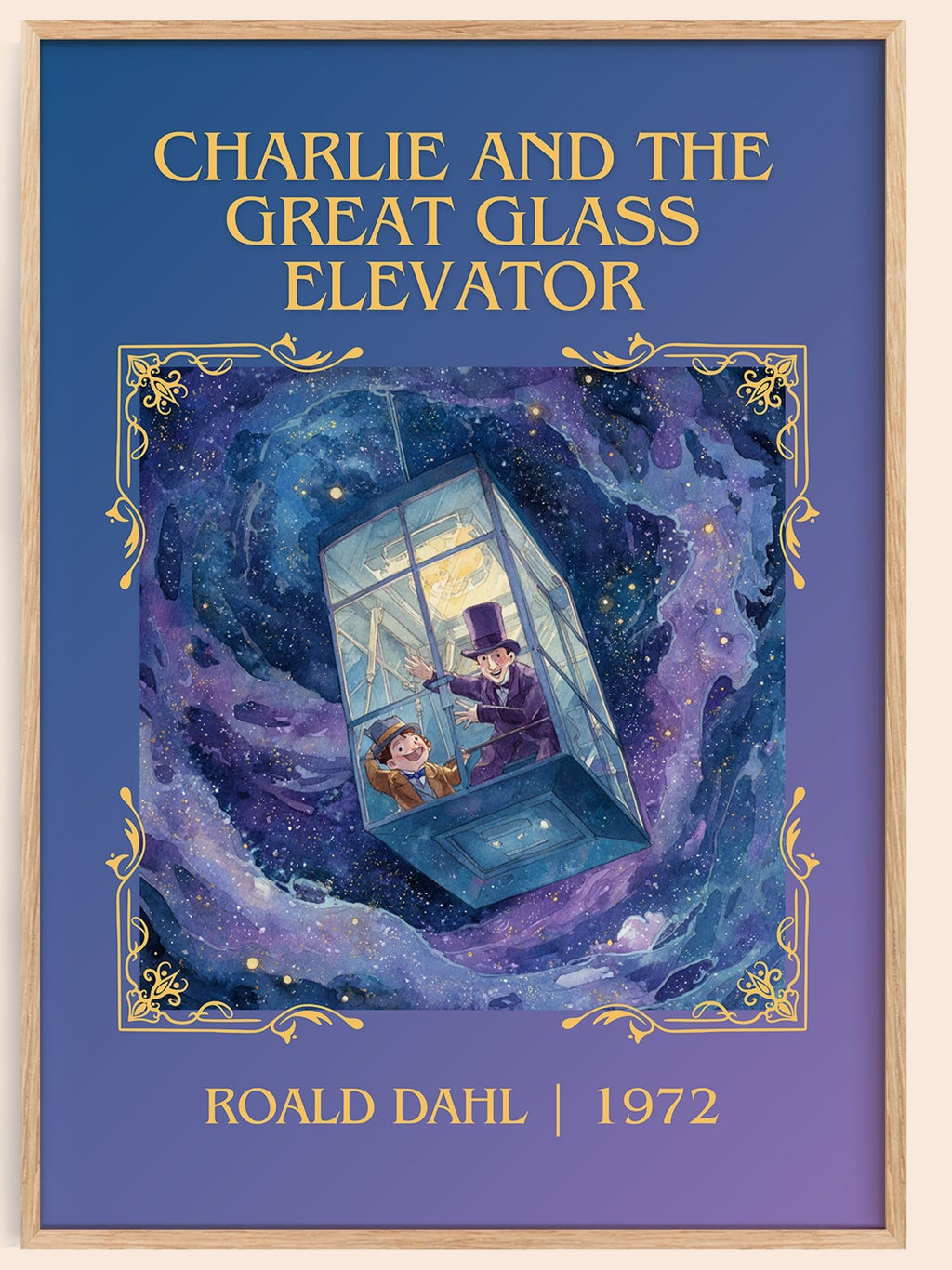 Charlie and the Great Glass Elevator classic book art book poster by Roald Dahl – framed literary art print