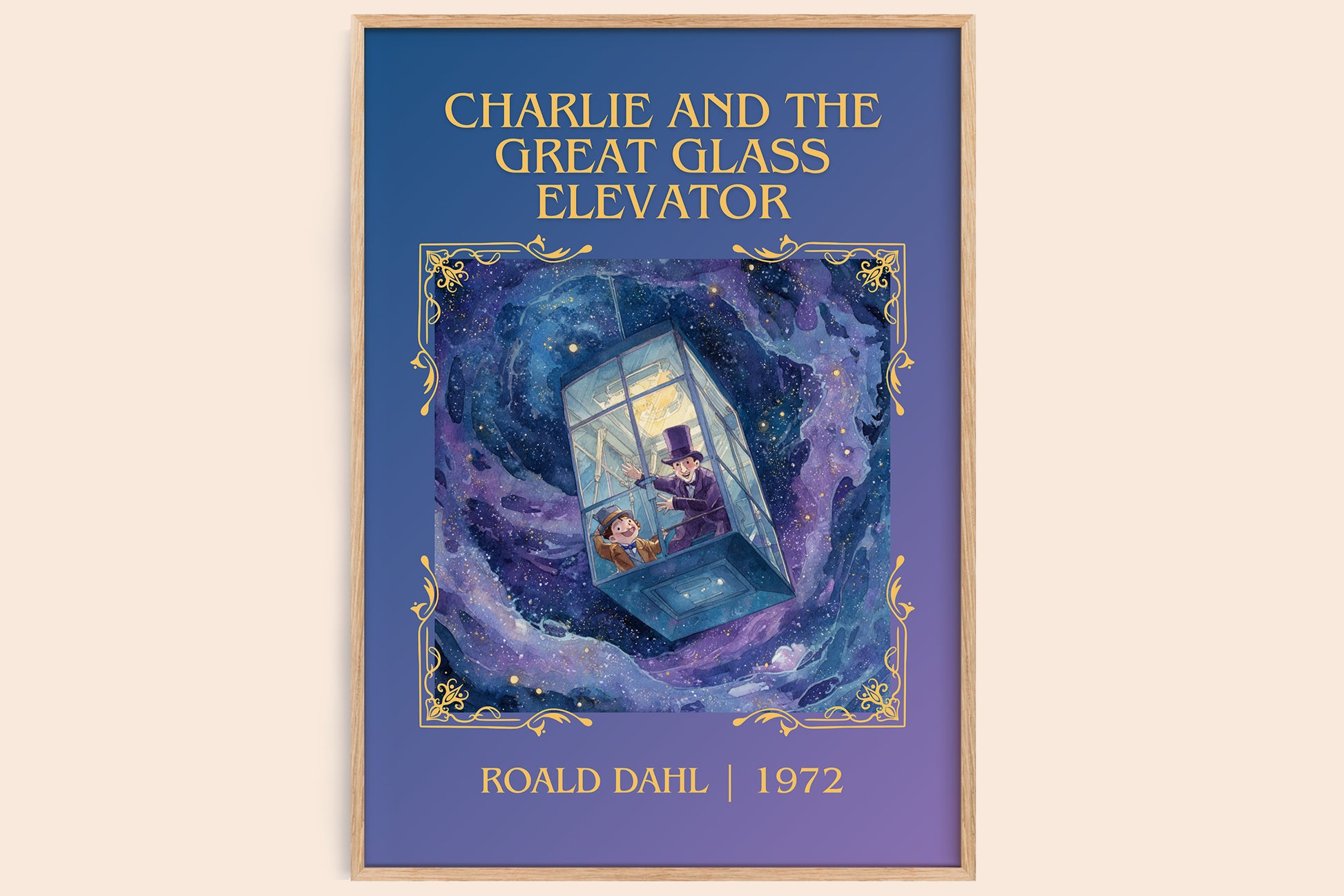 Charlie and the Great Glass Elevator classic book art book poster by Roald Dahl – framed literary art print