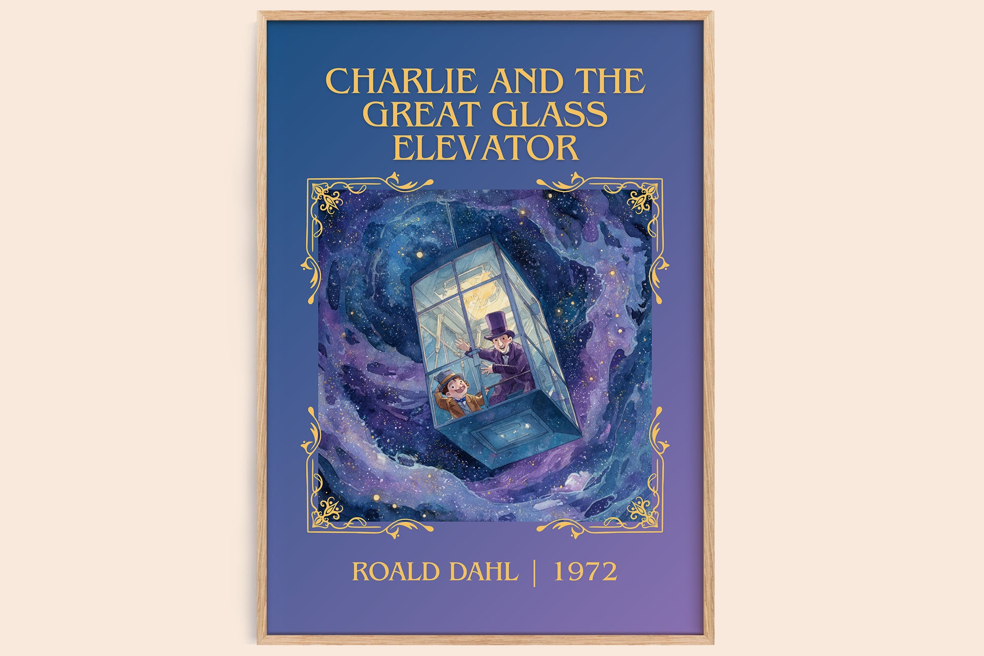 Charlie and the Great Glass Elevator classic book art book poster by Roald Dahl – framed literary art print