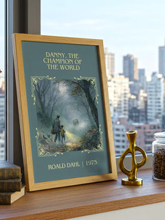 Danny, The Champion Of The World Classic Book Art Print by Roald Dahl – framed print on a city-view windowsill