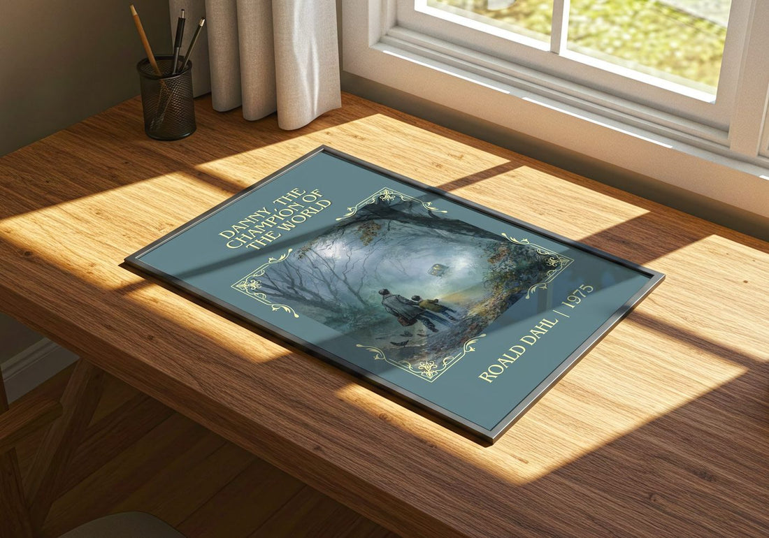 Danny, The Champion Of The World Classic Book Art Print by Roald Dahl – print on a sunlit desk