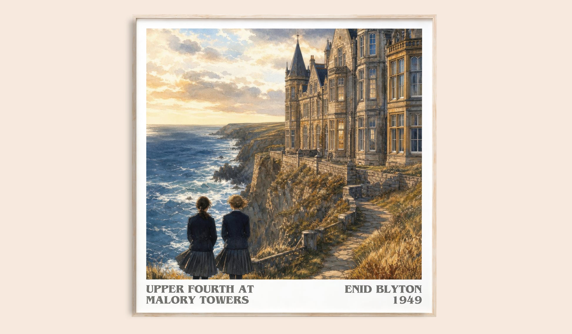 Upper Fourth At Malory Towers literary book poster by Enid Blyton – framed literary art print