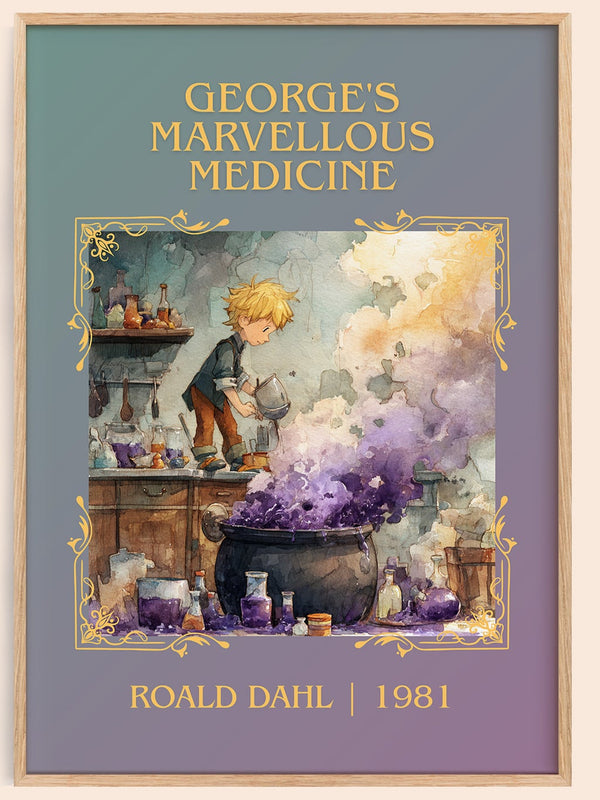 George's Marvellous Medicine classic book art book poster by Roald Dahl – framed literary art print
