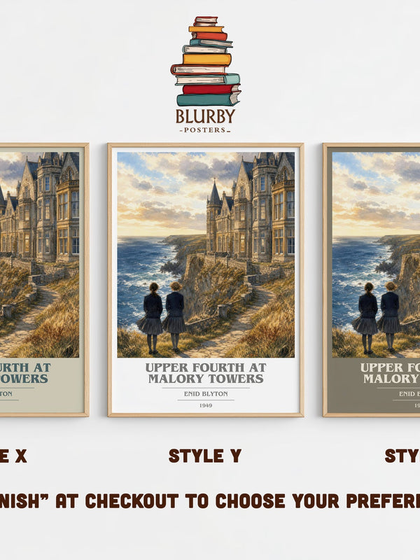 Upper Fourth At Malory Towers book cover print in frame leaning in hallway – childrens wall art
