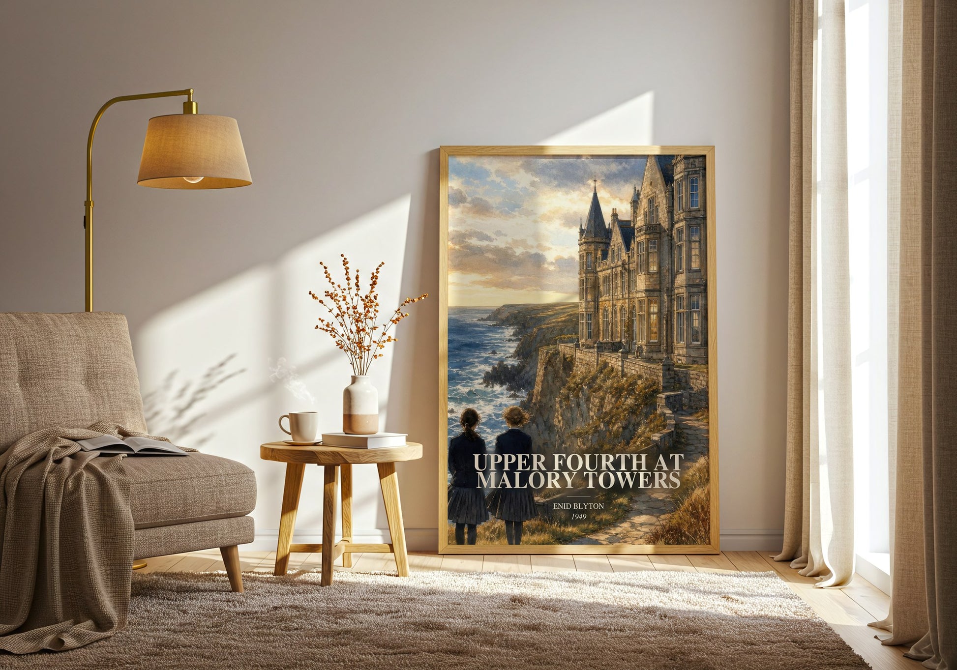 Upper Fourth At Malory Towers watercolour print in frame leaning in hallway – childrens wall art
