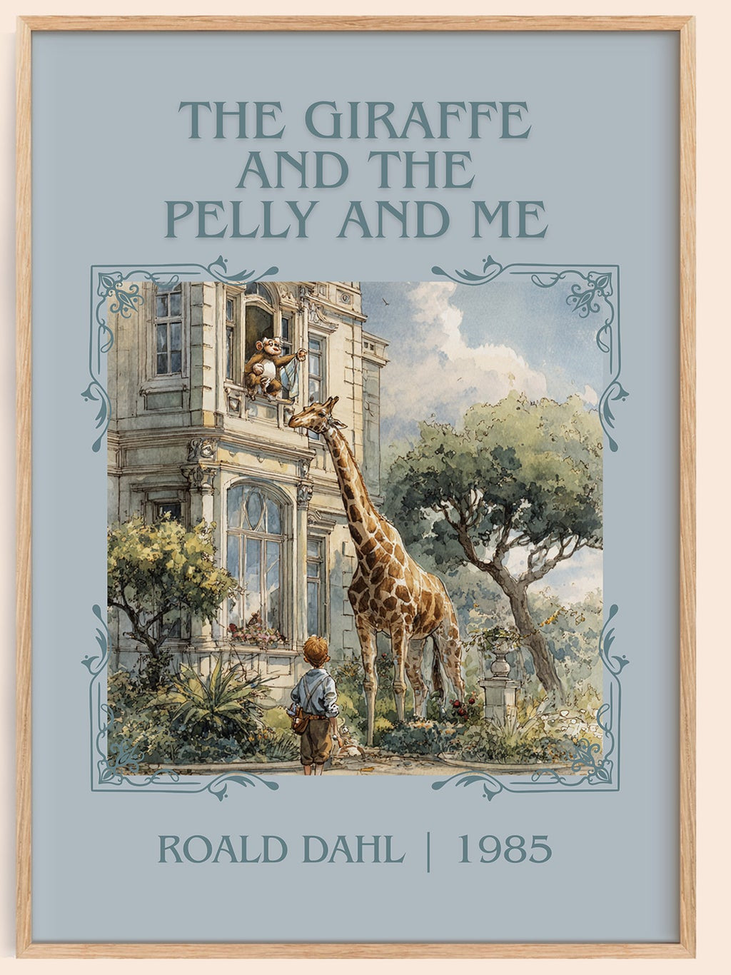 The Giraffe and the Pelly and Me classic book art book poster by Roald Dahl – framed literary art print