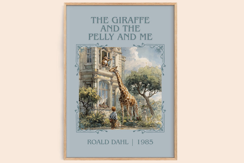 The Giraffe and the Pelly and Me classic book art book poster by Roald Dahl – framed literary art print