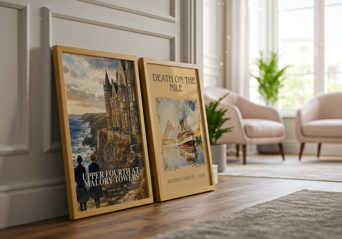 Upper Fourth At Malory Towers watercolour print framed by window – literary home decor