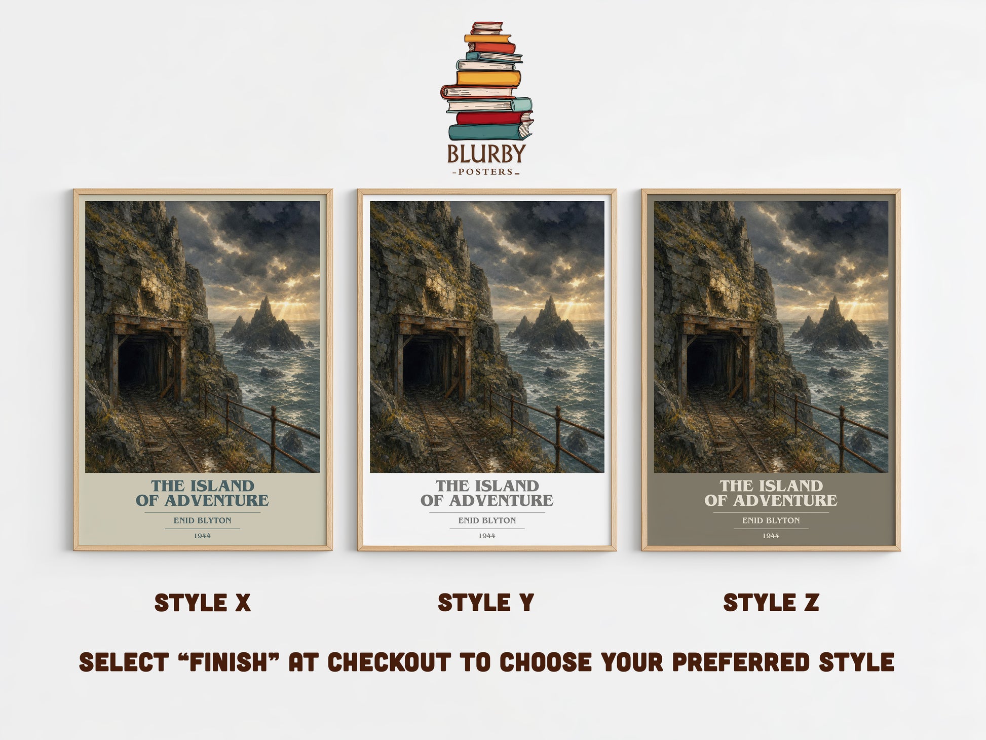 The Island Of Adventure book cover print in frame leaning in hallway – childrens wall art