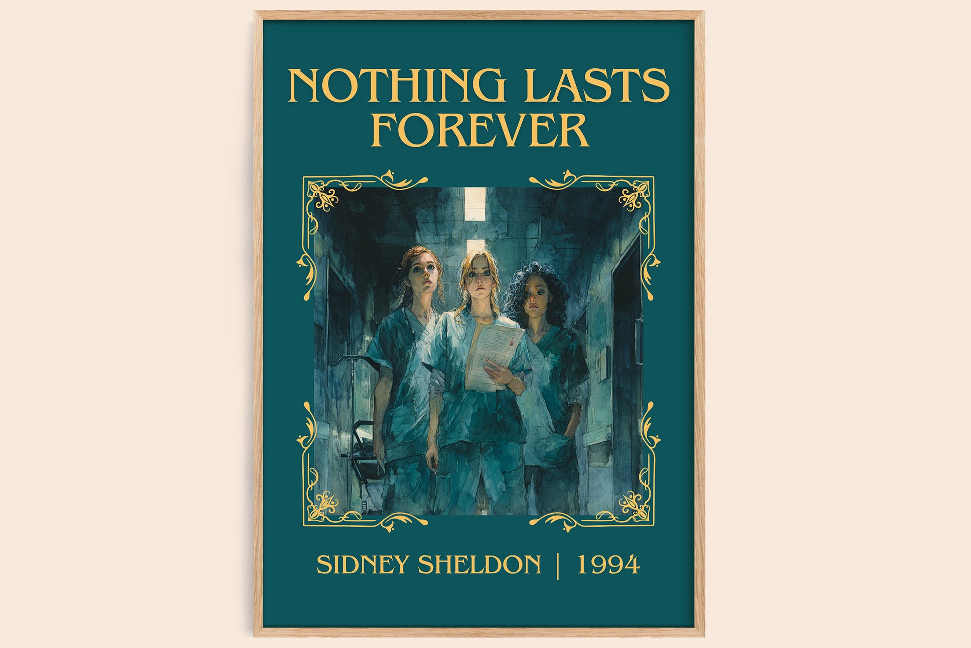 Nothing Lasts Forever classic book art book poster by Sidney Sheldon – framed literary art print