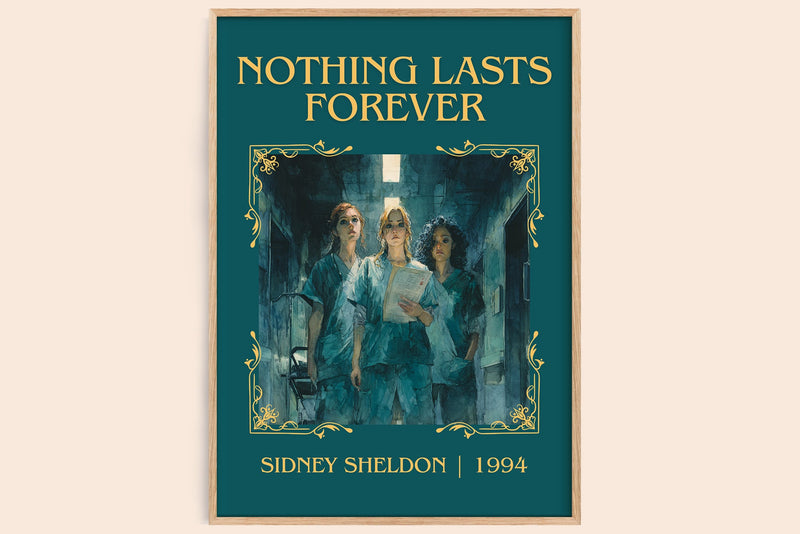 Nothing Lasts Forever classic book art book poster by Sidney Sheldon – framed literary art print