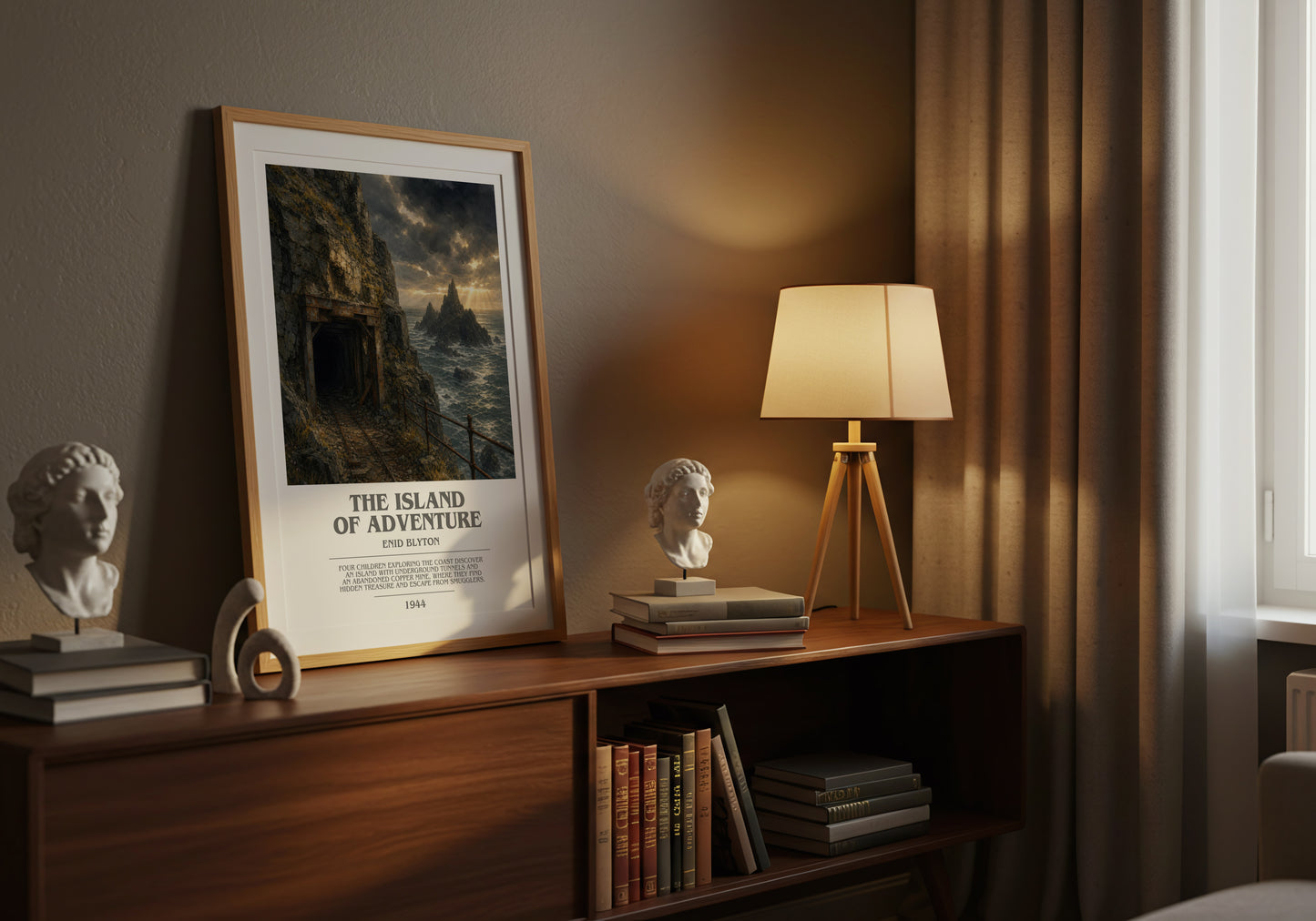 The Island Of Adventure bookish book poster framed on wall – childrens wall art