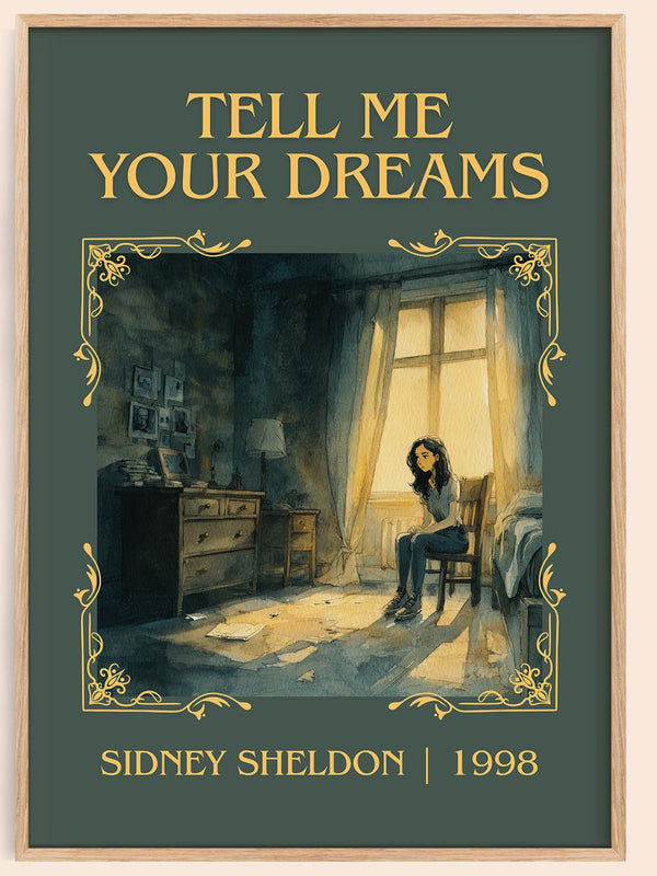 Tell Me Your Dreams classic book art book poster by Sidney Sheldon – framed literary art print