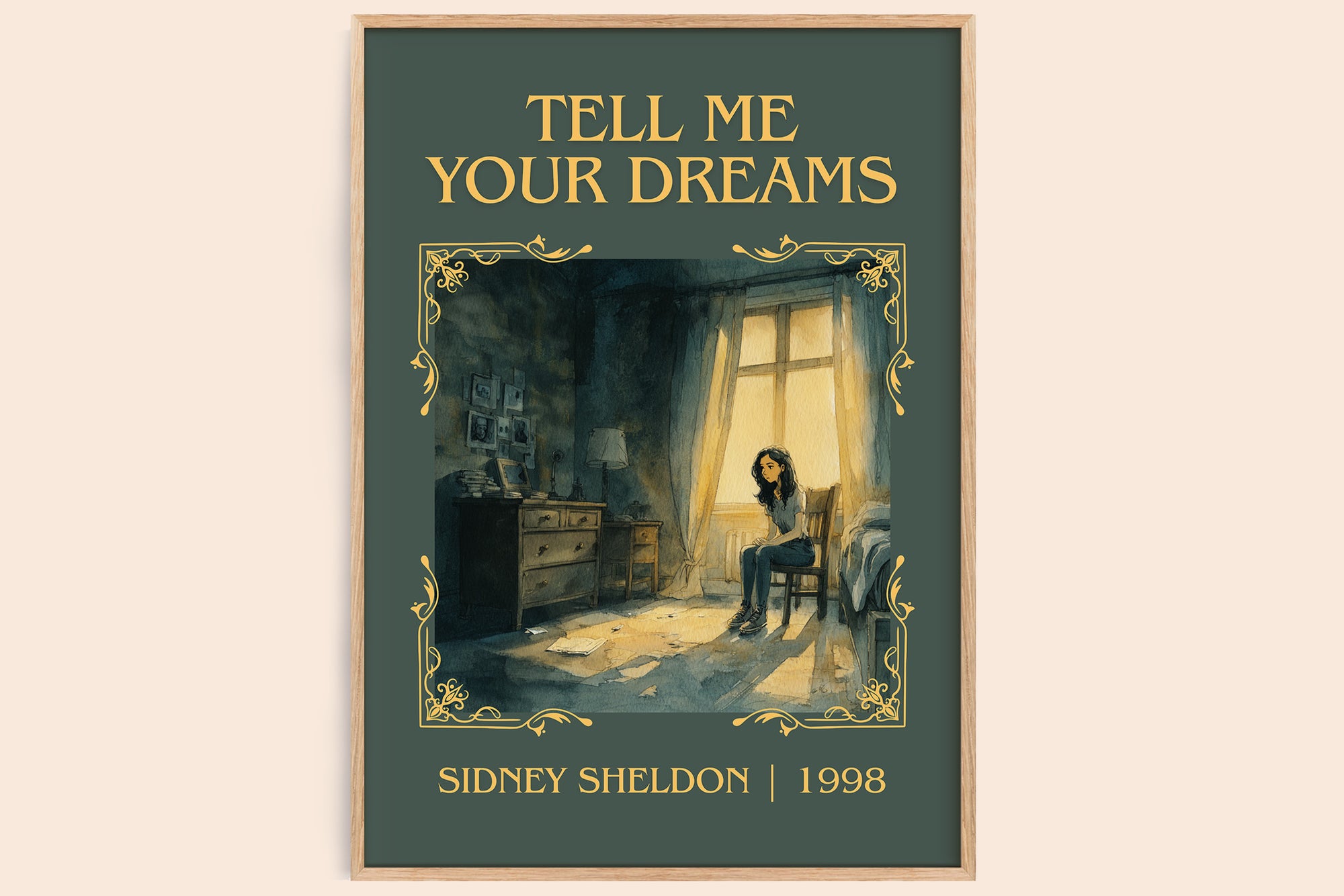 Tell Me Your Dreams classic book art book poster by Sidney Sheldon – framed literary art print