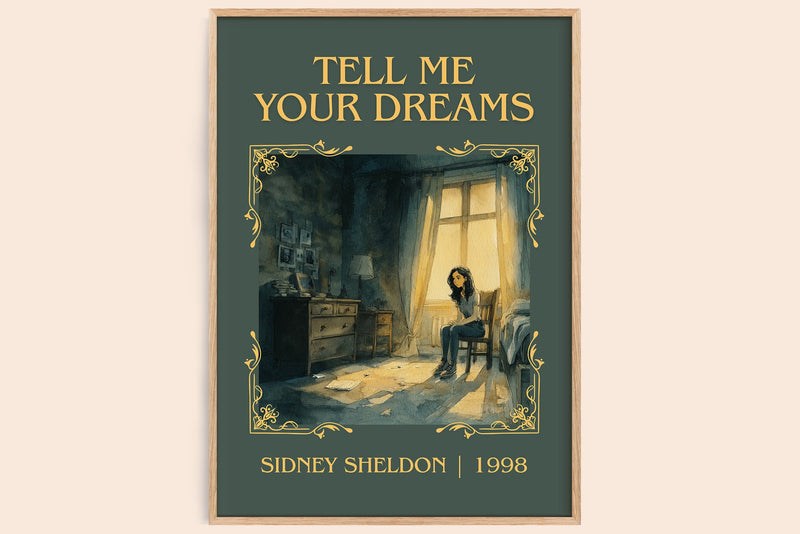 Tell Me Your Dreams classic book art book poster by Sidney Sheldon – framed literary art print