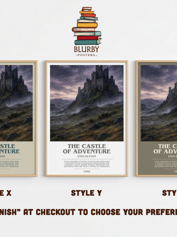The Castle Of Adventure bookish print in frame leaning in hallway – childrens wall art
