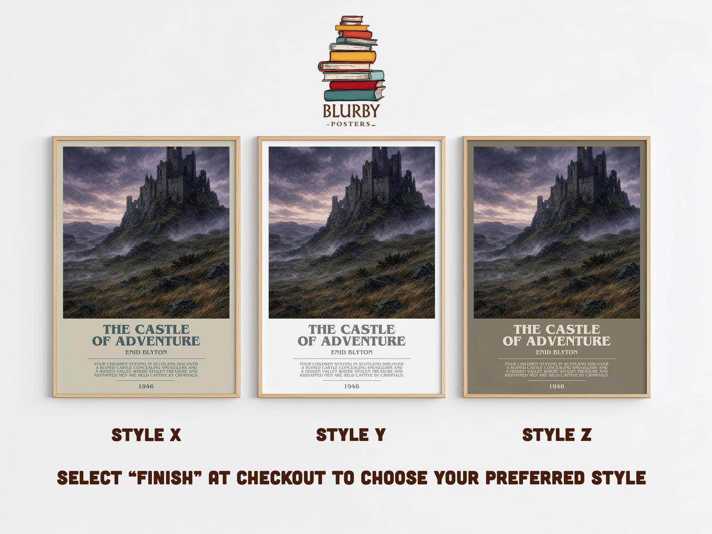 The Castle Of Adventure bookish print in frame leaning in hallway – childrens wall art