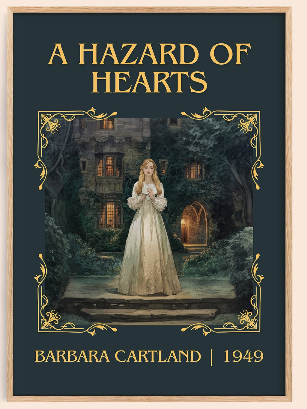 A Hazard of Hearts classic book art book poster by Barbara Cartland – framed literary art print
