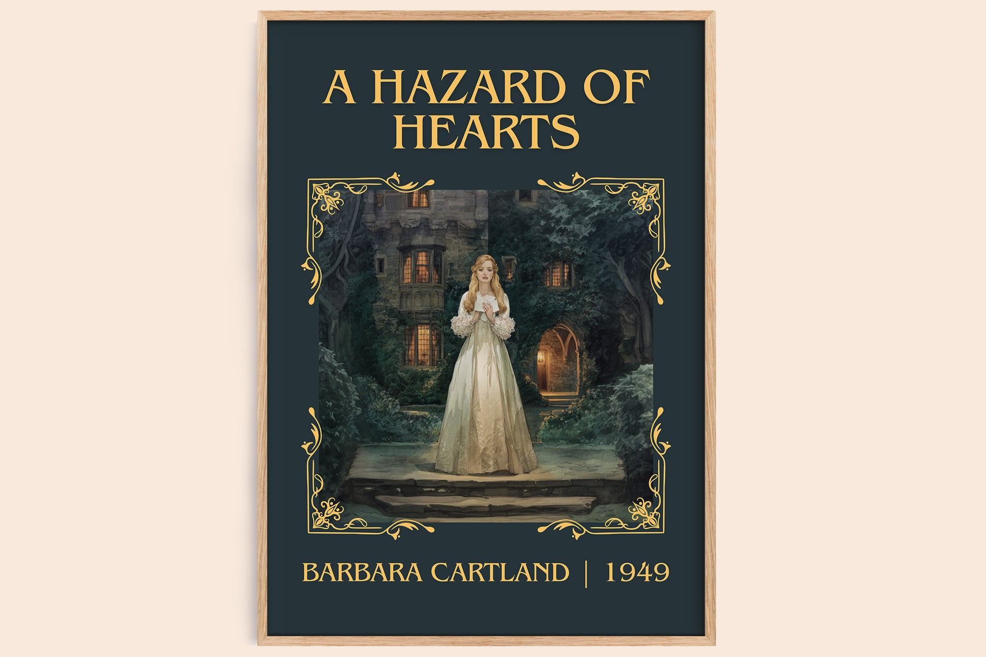 A Hazard of Hearts classic book art book poster by Barbara Cartland – framed literary art print