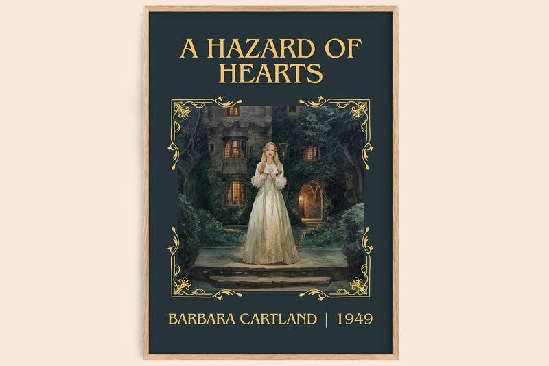 A Hazard of Hearts classic book art book poster by Barbara Cartland – framed literary art print