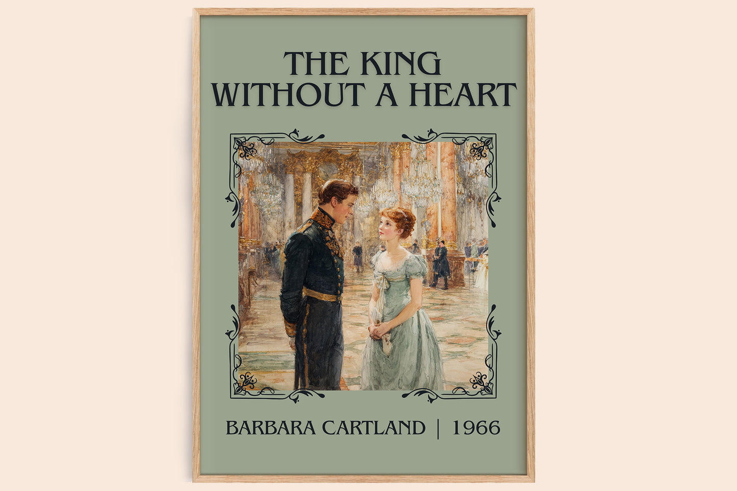 The King Without A heart classic book art print in frame leaning in hallway – romance wall art