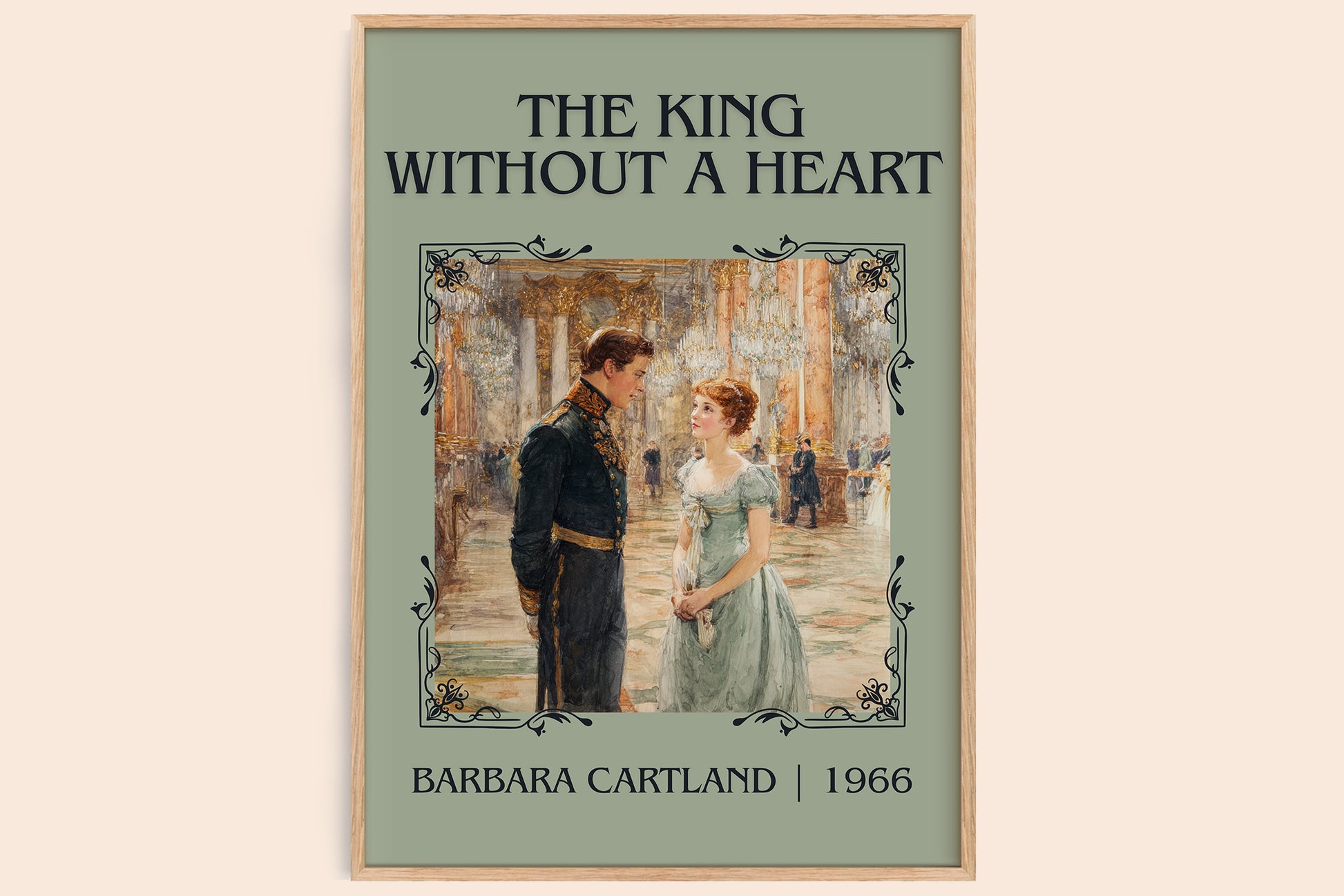 The King Without A heart classic book art print in frame leaning in hallway – romance wall art
